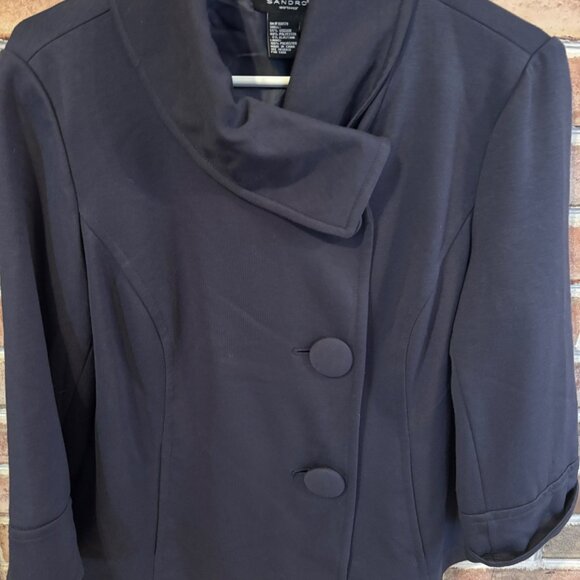 Sandro Womens Navy Blue Button-Up Jacket W/Shawl Collar Sz L - Picture 1 of 8
